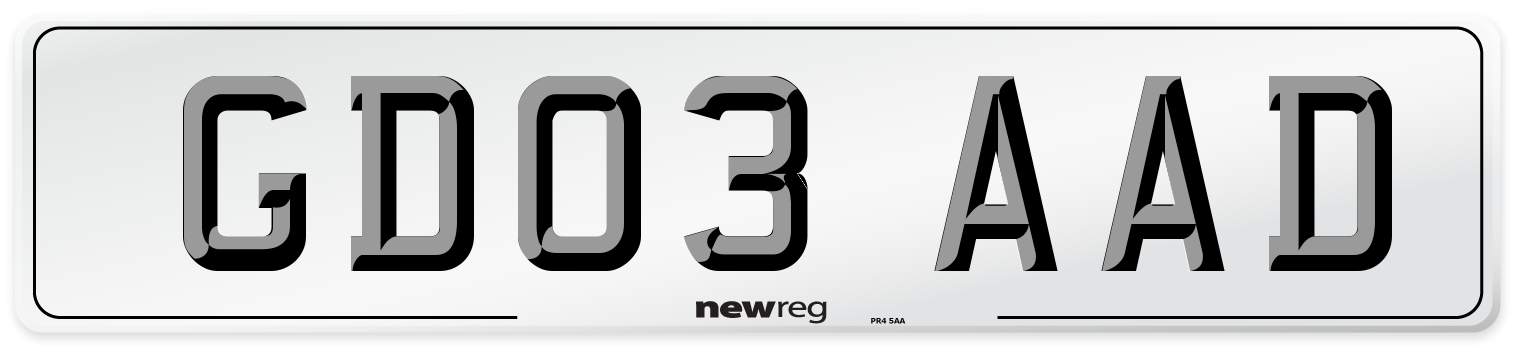GD03 AAD Number Plate from New Reg